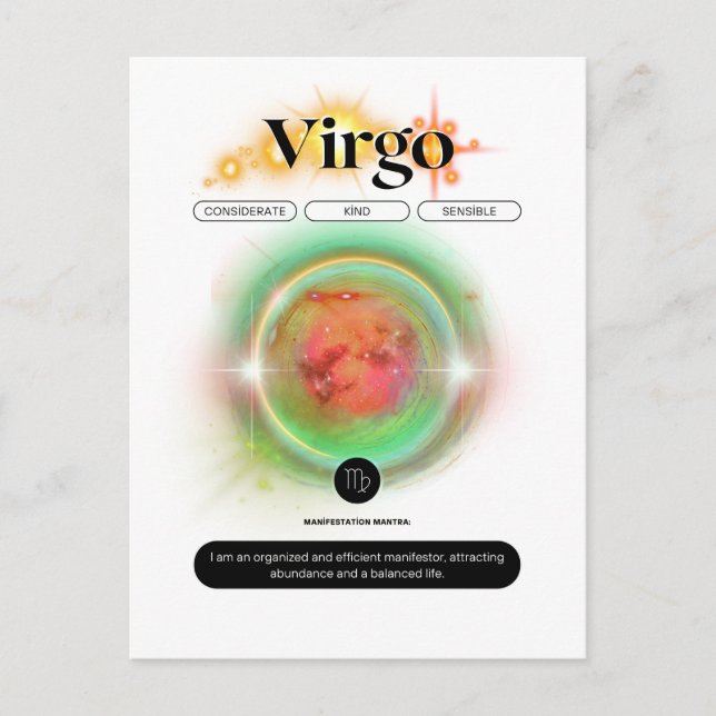 Modern Zodiac Sign Virgo Quote Earth Element Postcard (Front)