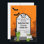 Modern Zombie Horror Themed 50th Birthday Party Invitation<br><div class="desc">Bid farewell to your 40s and embrace the next chapter with our *Modern Graveyard Zombie 50th Birthday Party Invitation*! Perfect for fans of the spooky and gothic, this haunting invitation features a grey tombstone with eerie zombie hands reaching from the grave. The gravestone’s chilling inscription reads, *“R.I.P. 40s: Here Lies...</div>