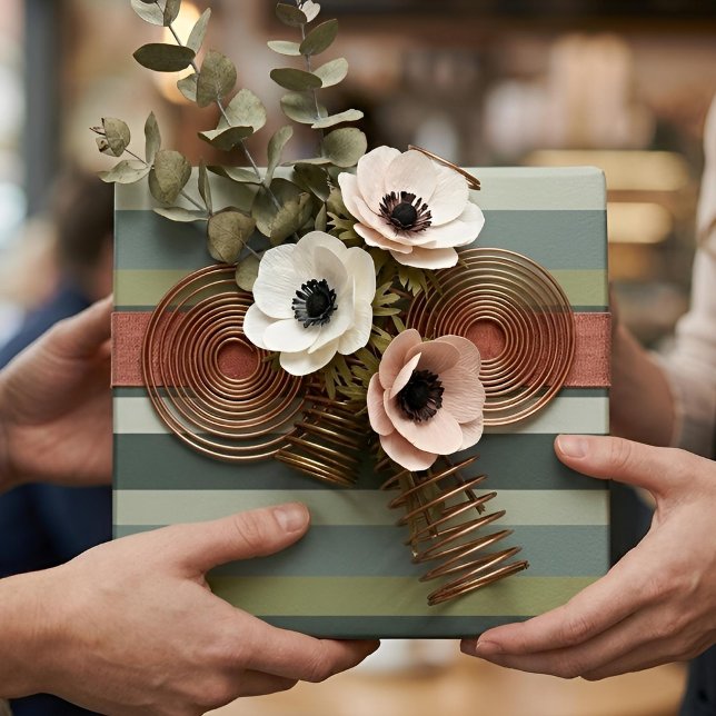 Moderna Linear | Aged Sage & Winter Moss Wrapping Paper (Lifestyle Shot)