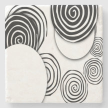 ModernBlackandwhiteCirclestripes Stone Coaster