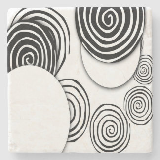 ModernBlackandwhiteCirclestripes Stone Coaster