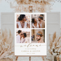 Moderne 4 Photo Collage Gold Mariage Affiche de bi