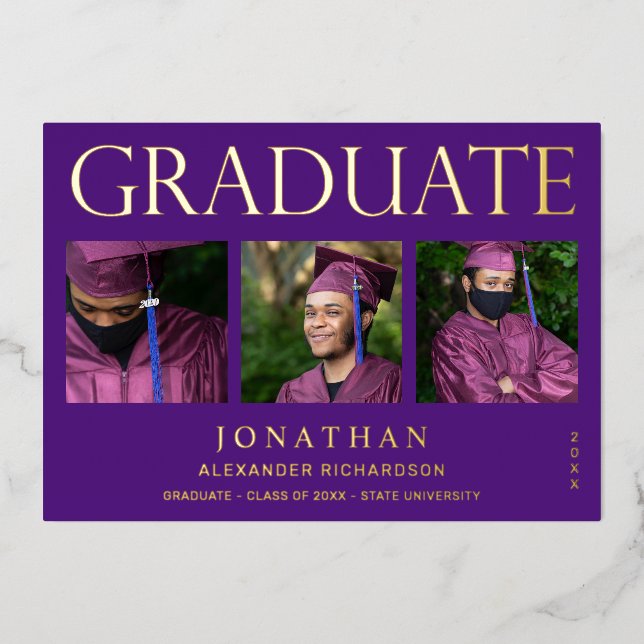 Moderne 4 Photo Foil Faire-part de graduation pour (Recto)