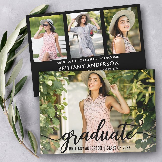 Moderne 4 Photo Graduation Party Invitation (Customize to change your personalized text size or text style.)