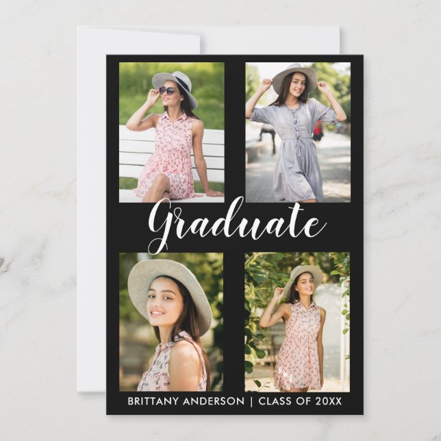 Moderne 4 Photo Graduation Party Invitation Card L (Devant)