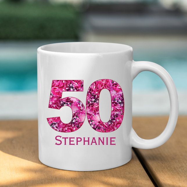 Moderne 50e anniversaire tasse de café rose (Créateur téléchargé)