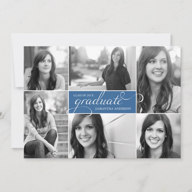 Moderne 6 Photo Script Invitation - Bleu (Devant)