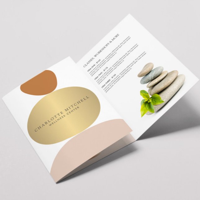 Moderne Abstrait Zen Stones Gold Wellness Brochure (Créateur téléchargé)