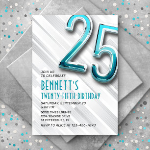 Moderne Adulte Turquoise 25e Invitation anniversai