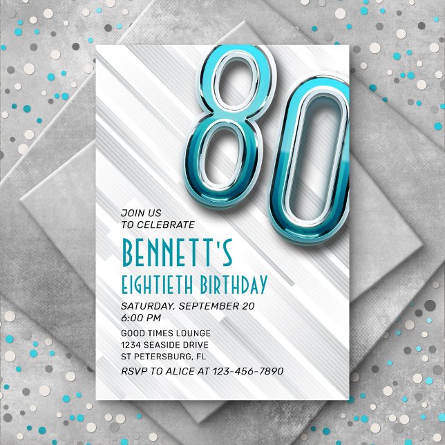 Moderne Adulte Turquoise 80e Invitation anniversai (Créateur téléchargé)