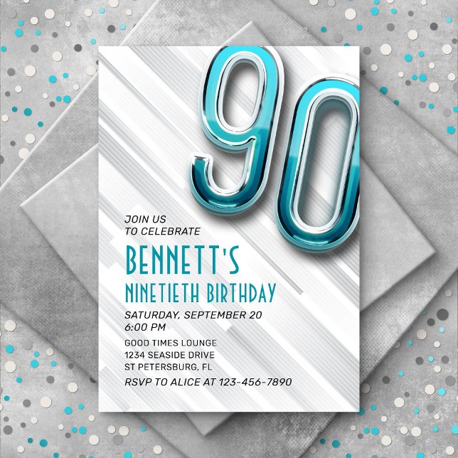 Moderne Adulte Turquoise 90e Invitation anniversai (Créateur téléchargé)