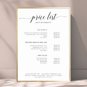 Moderne, Affiche de liste de prix