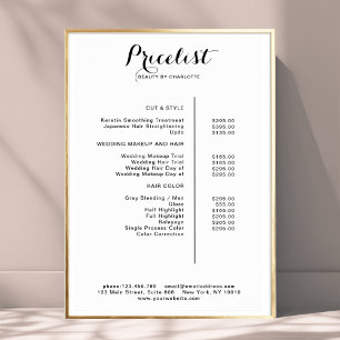 Moderne, Affiche de liste de prix