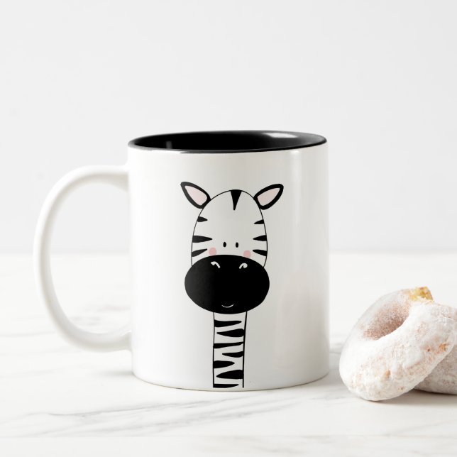 Moderne animal noir et blanc de tasse mignonne de (Avec donut)