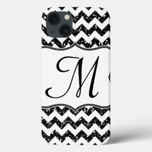 Moderne Blac Glitt Chevron Girly Monogram Coque ip