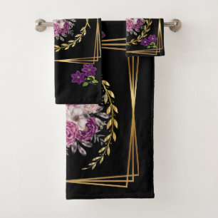 Moderne Black Gold violet Floral tendance serviett
