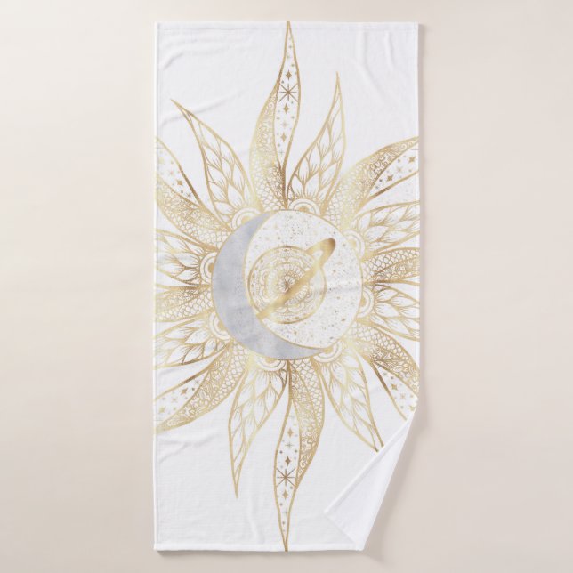 Moderne Blanc Or Soleil Lune Planète Universe Mand (Serviette de bain)