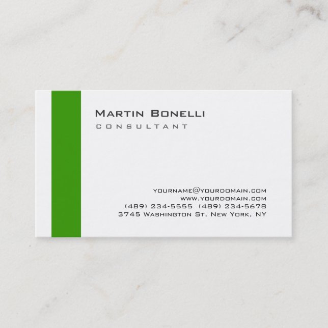 Moderne Blanc Vert Simple Consultant Carte de visi (Devant)