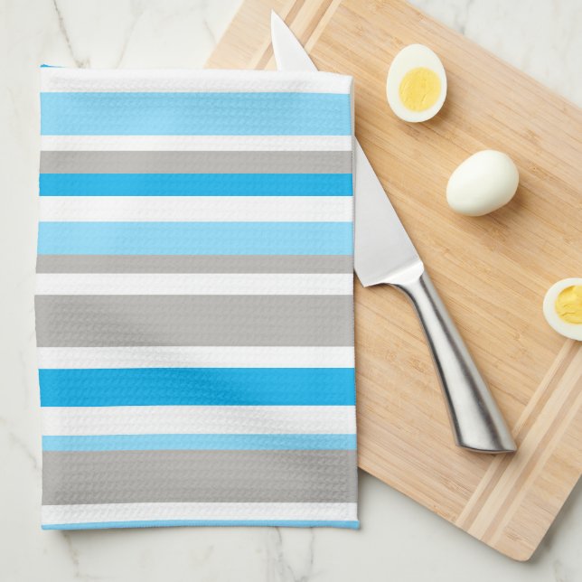 Moderne Bleu Gris Gris Motif Serviette de cuisine (Quart Plié)