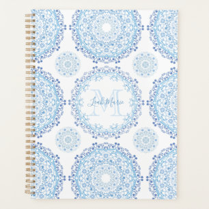 Moderne Bleu Mandala Monogramme Chic