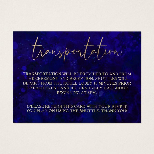 Moderne Blue Calligraphy Mariage Transport (Devant)