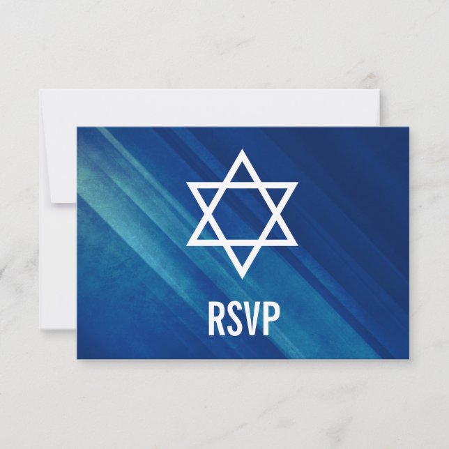 Moderne Blue Grunge Bar Mitzvah RSVP (Devant)