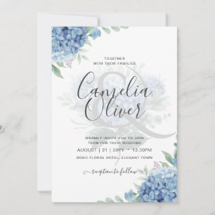 Moderne Blue Hydrangea Floral Faire-part de mariag