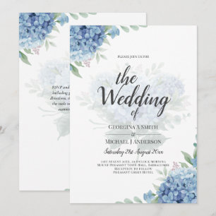 Moderne Blue Hydrangea Floral Faire-part de mariag