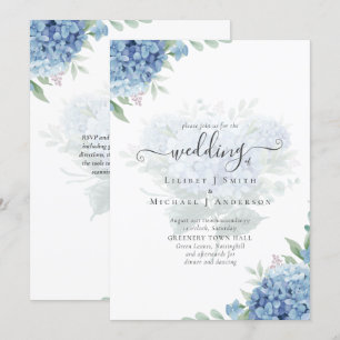 Moderne Blue Hydrangea Floral Faire-part de mariag