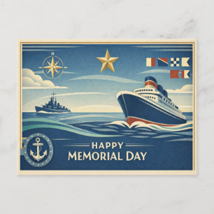 Moderne Blue Nautical Memorial Day Holiday Postcard
