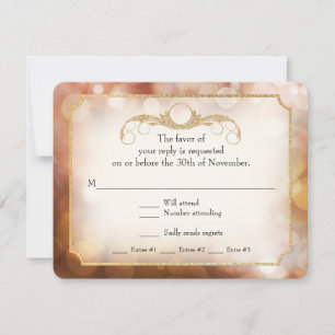 Moderne Bokeh Sparkle Twinkle Amber Gold RSVP