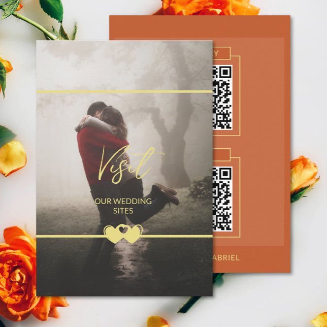 Moderne Chic Ajouter Photo Mariage QR Cd Carte Boî (The front and back of the modern chic photo wedding QR code enclosure card)