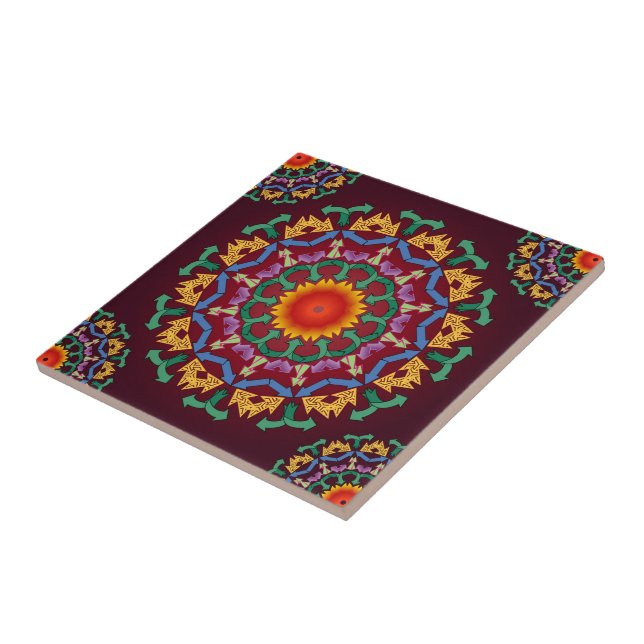 moderne chic arrows recycle floral mandala tile  (Side)