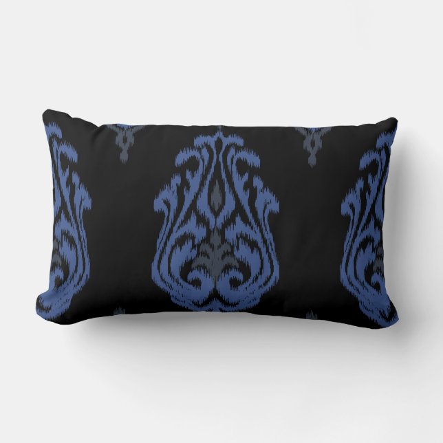 Moderne chic bleu noir damask ikat coussin (Recto)