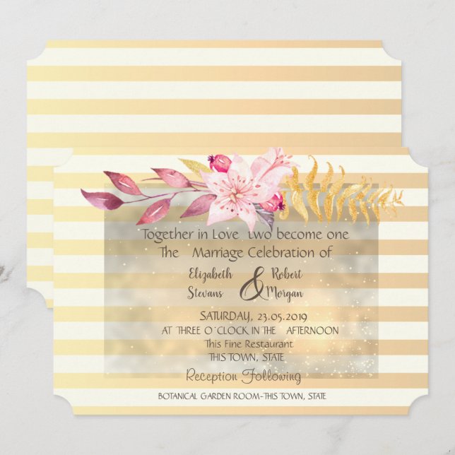 Moderne Chic Fleurs rayées Faire-part de mariage (Devant / Derrière)