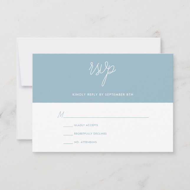 Moderne Chic Poudre Bleu et Blanc Mariage RSVP (Devant)