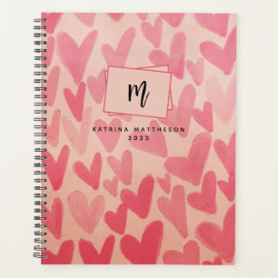 Moderne Coeurs de Doodle Rose Planificateur Monogr