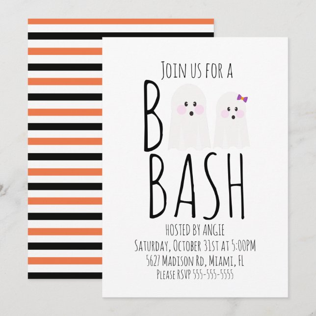 Moderne Cute Ghost Boo Halloween Bash Invitation (Devant / Derrière)