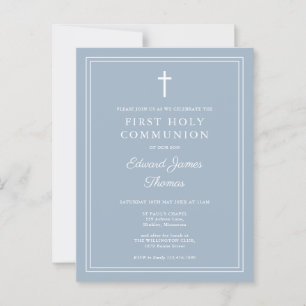 Moderne Dusty Blue First Holy Communion Invitation