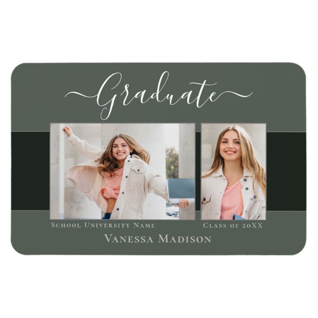 Moderne | Elegant 2 Photo Grad Magnet Faire-part (Horizontal)