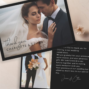 Moderne Elegant 2 Photos Mariage Merci Noir