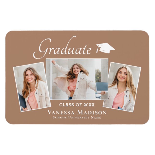 Moderne | Elegant 3 Photo Grad Magnet Faire-part (Horizontal)