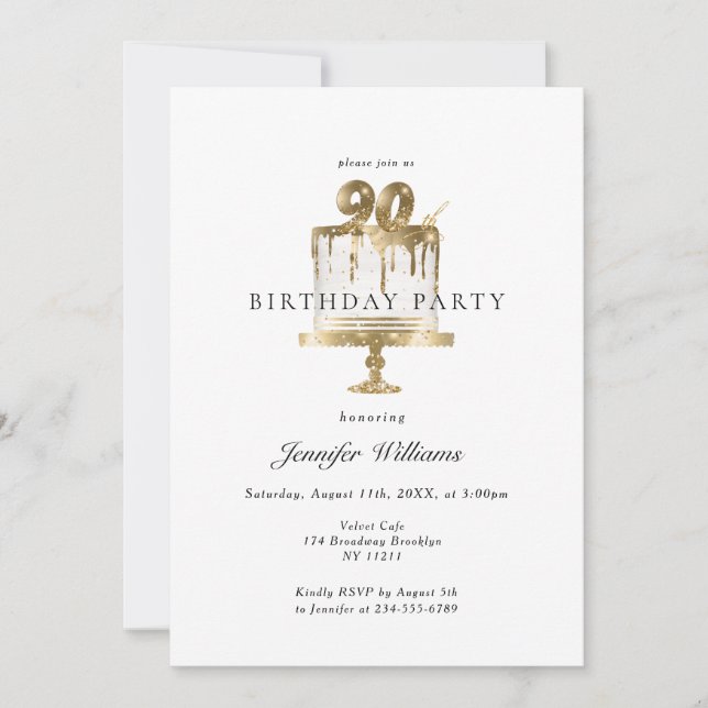 Moderne, élégant 90. invitation d'anniversaire (Devant)