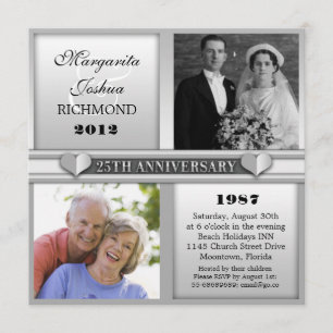 moderne élégant argent 25 ans invitations