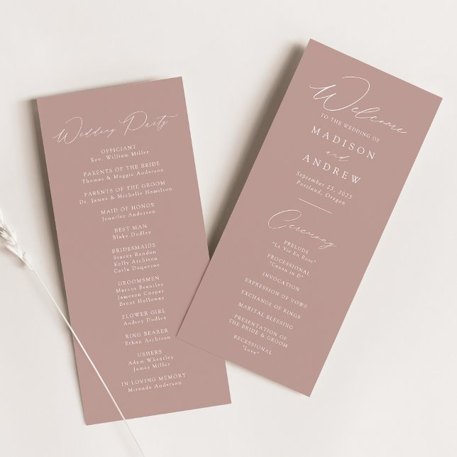 Moderne Elegant Dusty Rose Wedding Programme (Créateur téléchargé)
