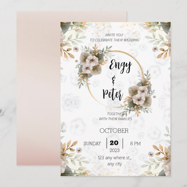 Moderne Elégant faire-part de mariage beige et ver (Devant / Derrière)