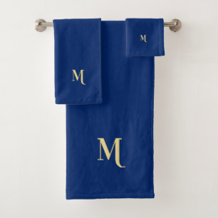 Moderne Elégant Faux Or Monogramme Marine Bleu