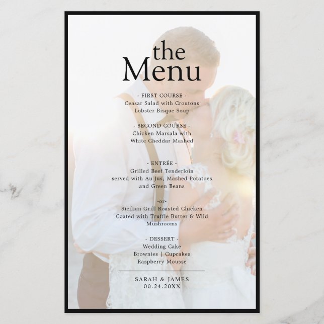 Moderne Elégant Faux Vellum Menu Dîner Photo (Devant)