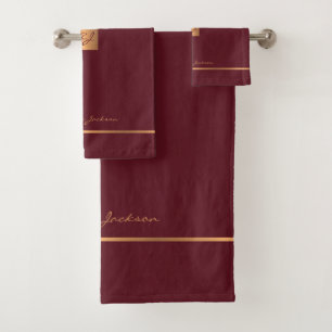 Moderne élégant grenat chic rayures monogrammées