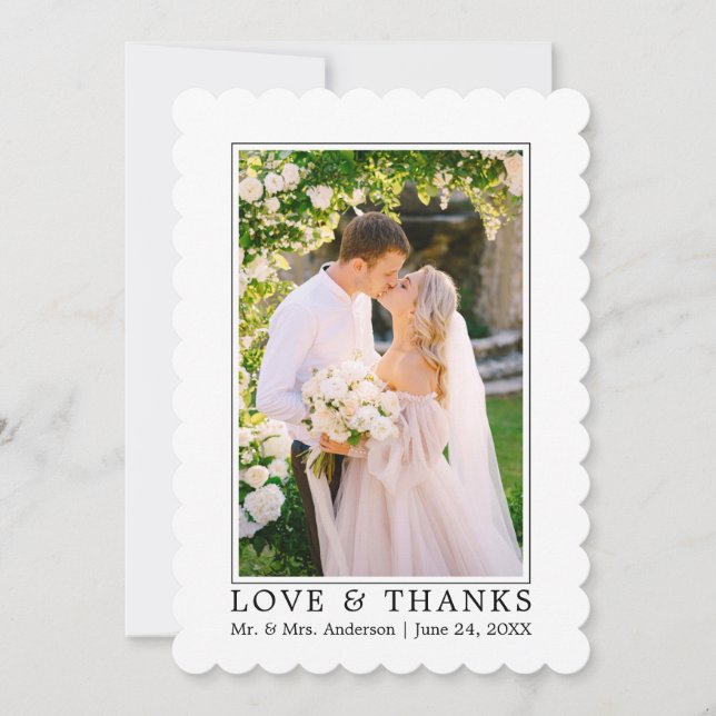 Moderne Elegant Love Merci Mariage Photo Scalloped (Devant)